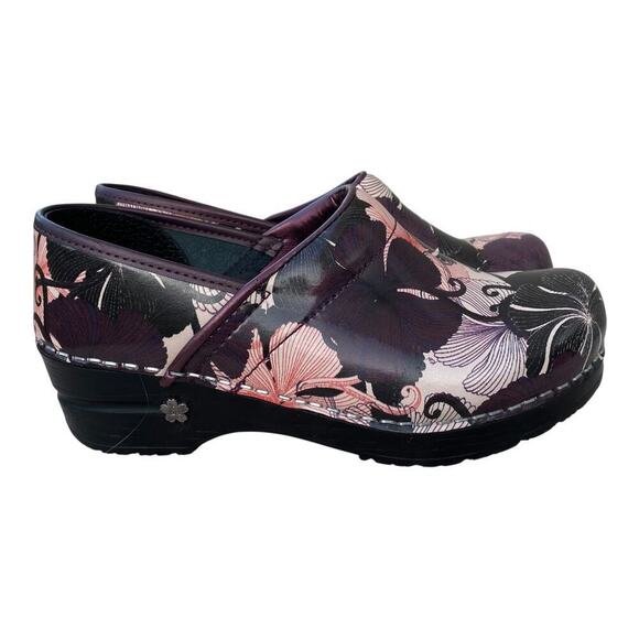 Sanita Patent Leather Clogs EU 35, US 4 Floral Purple White Black Slip On - Picture 9 of 16